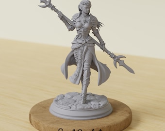 Drow Elf Spear Warrior | Female Fighter Paladin | 32mm Miniature | DnD Pathfinder NPC | Fantasy Resin Mini