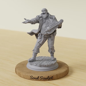 Piratbard i hartsminiatyr med vevlira, sjungande mänsklig NPC, 28 mm 32 mm 38 mm
