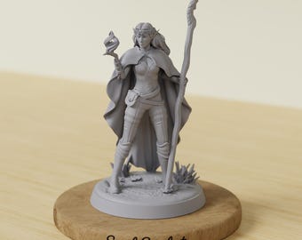 Female Elf Druid Action | Elven Nature Mage | 28mm 32mm 38mm | Tabletop RPG | DnD | Fantasy Miniature