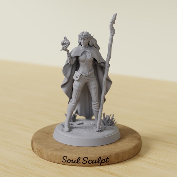 Female Elf Druid Action | Elven Nature Mage | 28mm 32mm 38mm | Tabletop RPG | DnD | Fantasy Miniature