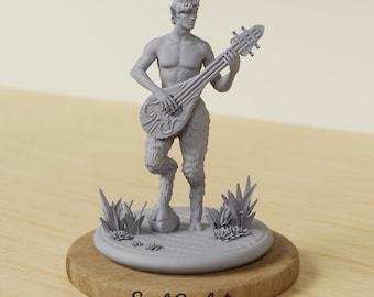 Satyr Bard Miniature | Faun Musician | 28mm 32mm 38mm 75mm | Tabletop RPG | DnD Pathfinder