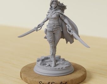 Menschen Schurke Miniatur | High Detail Harz | 28mm/32mm | Doppelschwert Duellant NPC | Unbemalt | Tabletop-Rollenspiel