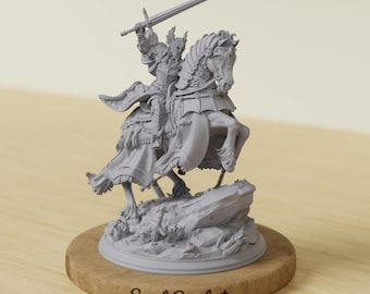 Mounted Paladin Knight Miniature (Large) | Cavalry Rider | 28mm 32mm | D&D DnD | Pathfinder | Tabletop RPG