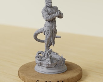 Dragonfolk Fighter Barbarian Miniature / Juego de rol de mesa TTRPG / Miniatura de PNJ / 28 mm 32 mm