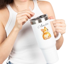 Bicchiere termico personalizzato con Corgi e nome personalizzato, bicchiere termico divertente con sedere di Corgi, regalo per la mamma di un Corgi, bicchiere termico per gli amanti dei Corgi, regalo personalizzato per il papà di un Corgi