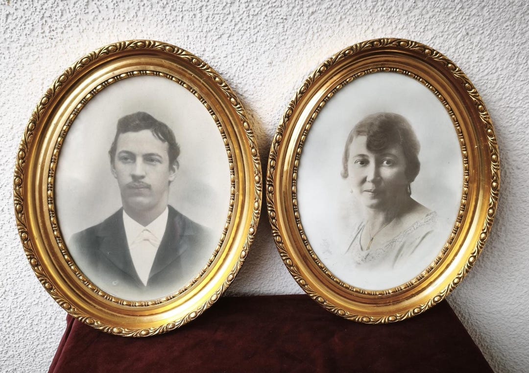 Portrait In A Frame Antique Pair of Portraits in Oval Gilded Frames, Late 19th – Early 20th ...