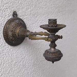 Vintage Wall Lamp with Hand-Painted Glass Shade and Pull Switch