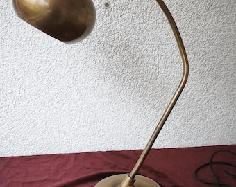Vintage Mid Century Modern Globe Desk Lamp - Brass & Yellow Bronze - Minimalist Task Light - 1970s Style