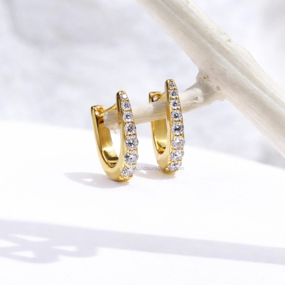 Diamond Hoop Earrings for Girls, Lab Grown Diamond Huggie Hoop Earrings ...