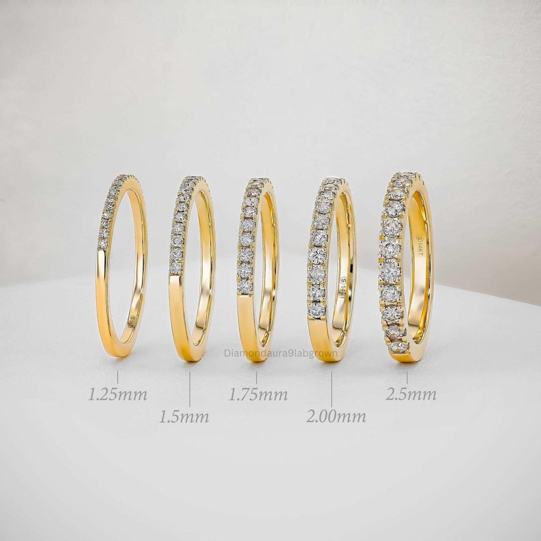 Diamond Wedding Band 10K 14K 18K Solid Gold Stacking Ring Half Eternity ...