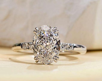 Oval Lab Grown Diamond Engagement Ring, 1 to 3 ct Diamond White Gold Unique Promise Ring for Her, Anniversary Gift Ring, Handcrafted Ring