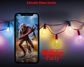 Invitación de cumpleaños para adolescentes de Stranger Nights (video) / Invitación a fiesta de monstruos aterradores / Plantilla digital de ciencia ficción sobrenatural al revés