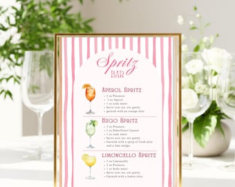 Spritz Bar Schild | Aperol Spritz-Menü, Streifen-Dekor (Canva Editierbar, Sofort-Download)