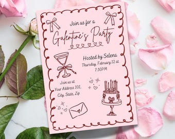 Bearbeitbare Galentine's Day Party Einladung | Girls Night, Canva Vorlage (Instant Download)