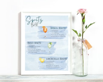 Spritz Bar Schild | Aperol Spritz-Menü, Aquarell Dekor (Canva Editierbar, Instant Download)
