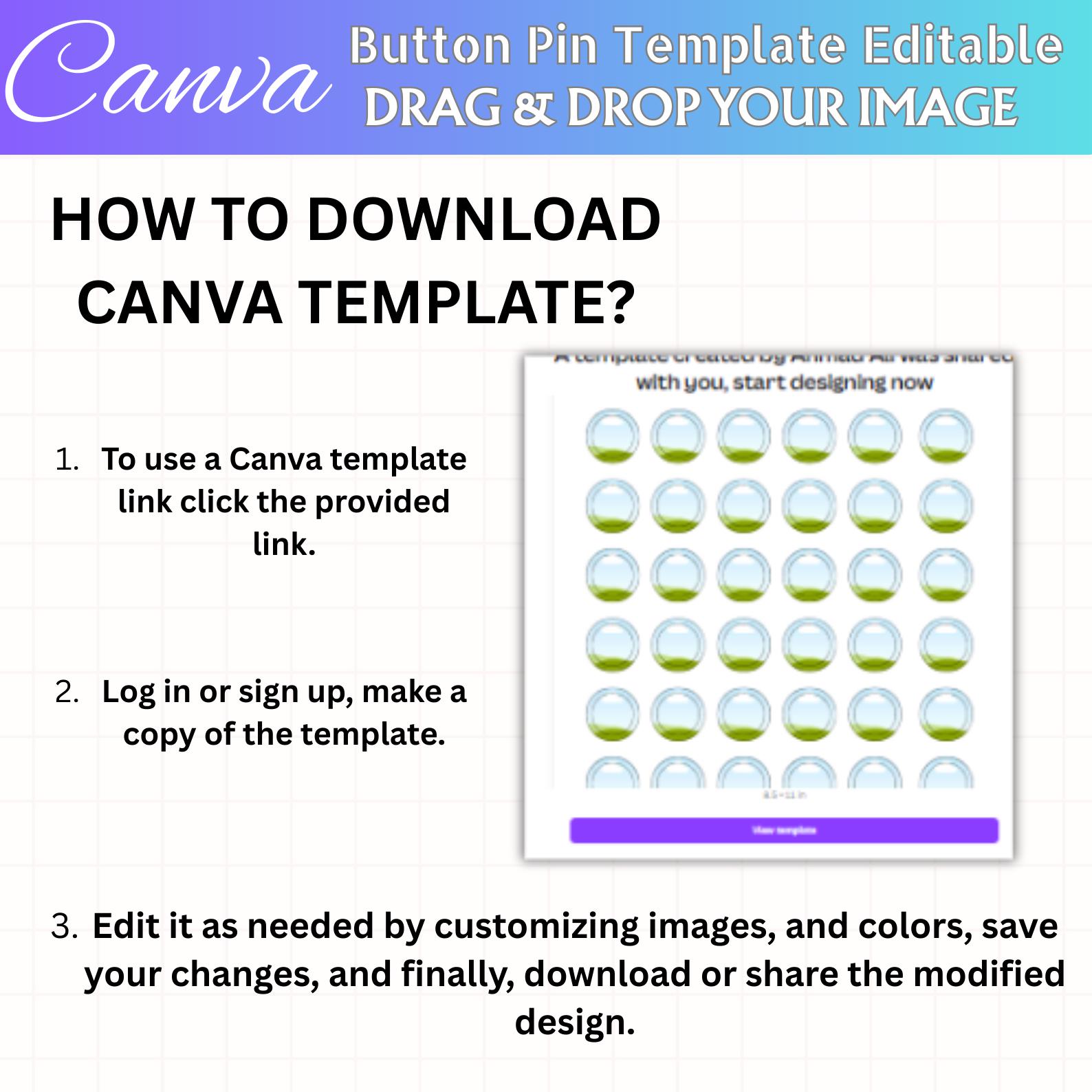 Button Pin Template Bundle Editable Canva Frame 1" 1.25" 1.5"1.75"2"2. ...
