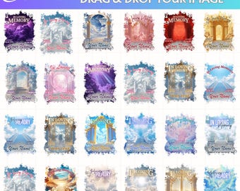 Diseños de camisetas en memoria de un ser querido, plantillas conmemorativas editables de Canva, fotos editables con la función de arrastrar y soltar de Canva, fondo PNG RIP para descargar digitalmente (hazlo tú mismo)