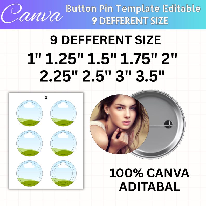 Button Pin Template Bundle Editable Canva Frame 1" 1.25" 1.5"1.75"2"2. ...