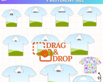 Überall T-Shirt-Vorlage 9 Größen Shirt Sublimation Leere Vorlage Canva Bearbeitbar Ziehen Sie Tropfen T-Shirt Vorlage SVG DIY Shirt Gliederung Vorlage
