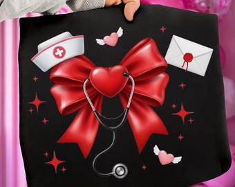 Preppy Nurse Valentine PNG, Pink Rotes Herz Valentinstag PNG Design, Retro Girly Valentine Shirt Png, Amor's Lieblings Krankenschwester Coquette Png