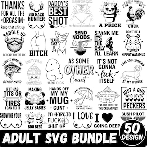 Pode incluir: Um pacote de arte digital em preto e branco com 50 designs SVG para adultos. A coleção inclui vários gráficos com texto, como frases humorísticas, ilustrações e citações. Os designs são adequados para projetos de artesanato.