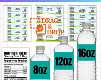 Plantilla de etiqueta para botella de agua de Canva, etiqueta editable para botella de Canva, etiqueta para botella de 8 oz, 12 oz y 16 oz, plantilla de arrastrar y soltar, envoltura imprimible para botella