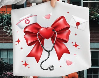 Preppy Nurse Valentine PNG, Różowo-czerwone serce Walentynki png Design, Retro dziewczęca koszulka walentynkowa PNG, Ulubiona pielęgniarka Kupidyna Kokietka png