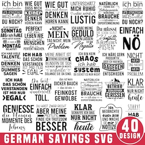 Könnte beinhalten: Eine Sammlung von 40 deutschen Sprüchen in verschiedenen Schriftarten, angeordnet in einem Raster. Die Sprüche sind in schwarzem Text auf weißem Hintergrund, mit einem roten Kreis unten rechts mit der Aufschrift "40 DESIGN".