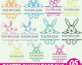 Easter Bunny Face Svg Bundle, Cute Bunny Monogram Frame Svg, Rabbit Name Frame Svg, Easter SVG for Cricut, Bunny Split Frame SVG