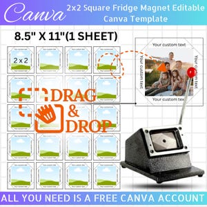 2x2 vierkante koelkastmagneet bewerkbare Canva-sjabloon, magneetmaker-sjabloon, magneetmachine-sjabloon, slepen en neerzetten, blanco sjabloon, doe-het-zelf 2,5x2,5