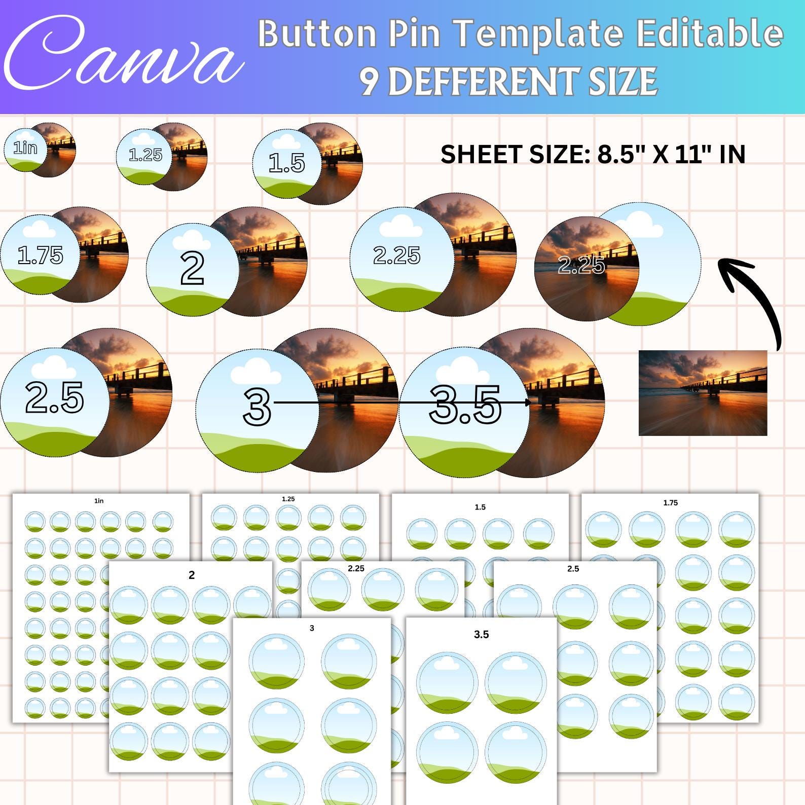 3.5 Inch Button Template Button Pin Template Bundle Editable Canva Frame 1