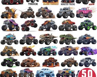 Mega Monster Truck PNG Bundle, 50 hochauflösende Designs, Kinder T-Shirt, Sublimations Clipart