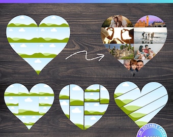 DIY Herz Foto Collage Design auf CANVA - Bearbeitbare Canva Rahmen Vorlage - Foto ziehen und ablegen - Geschenk PNG - Memory Storyboard - Paar Liebe