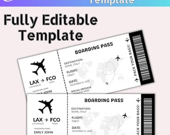 Editable Boarding Pass Template Canva, Airline Ticket Template,Travel Ticket Printable,DIY Travel Gift, Fully Editable PDF, Digital Download