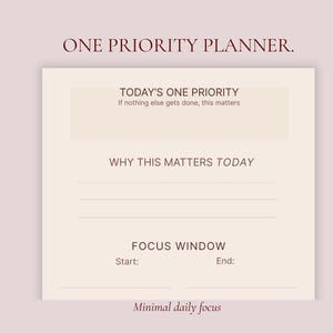 Minimalist Daily Planner | One Priority Focus (Digital & Printable A4/US Letter Sizes)