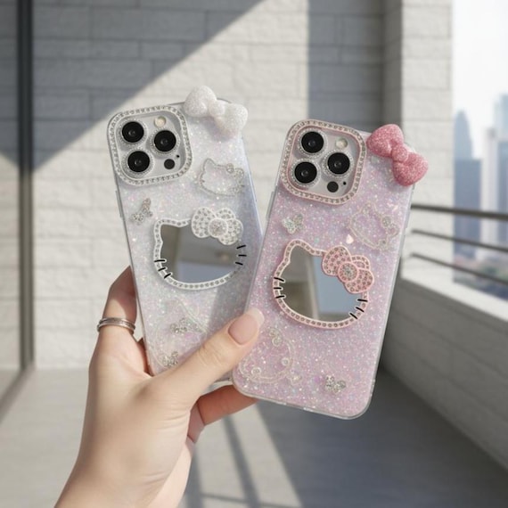 Mirror Kitty Cover For Mobile 3D Hello Kitty Makeup Mirror Phone Case For  IPhone 17 16
