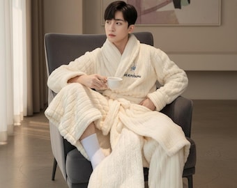 chinese dress ladies Mens Navy Fleece Dressing Gown | Home Comfort Essential main image 1