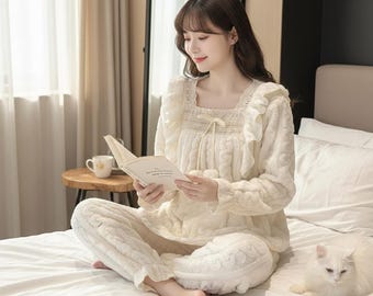 Coral Fleece Pajama Set | Women's Winter Loungewear