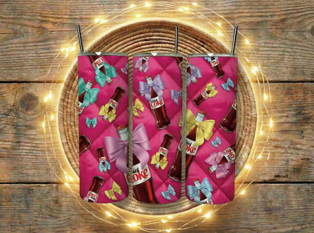 Diet Coke Tumbler Wrap, Pink Bow Pattern Sublimation Design (digital ...