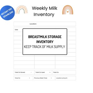 Breast Milk Storage Log Printable | Freezer Inventory Tracker for Breastfeeding Moms | Pumping Log Sheet PDF