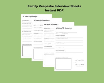 All About My Family Interview Printable Bundle | Mom Dad Grandma Grandpa Keepsake | Kids Fill In Questionnaire | Mother's & Father's Day PDF