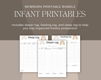 Newborn Care Log Printable Bundle |  Baby Feeding Sleep Diaper Tracker | Breastfeeding & Bottle Log | Postpartum Baby Tracker PDF