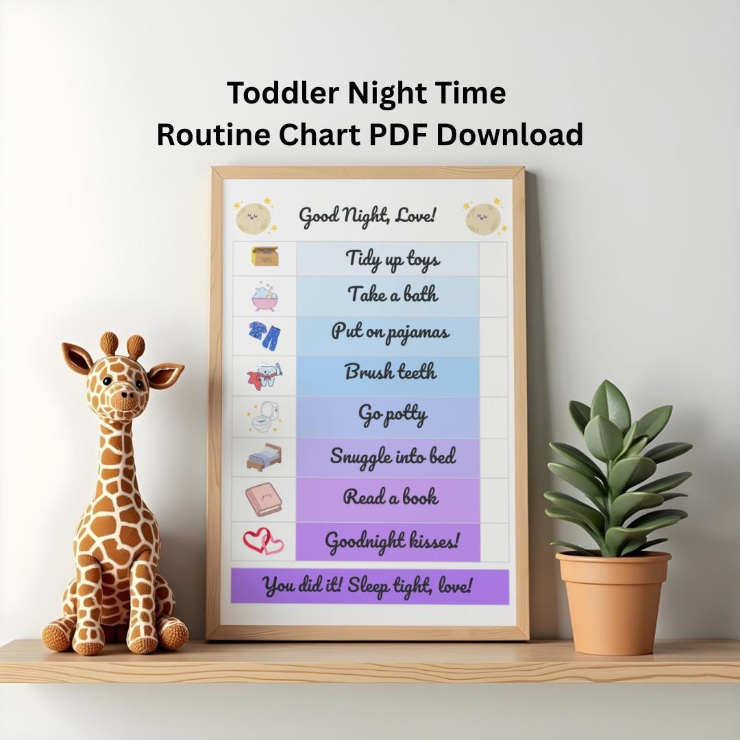 Toddler Bedtime Routine Chart Printable | Kids Night Routine Visual ...