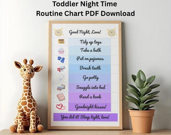 Toddler Bedtime Routine Chart Printable | Kids Night Routine Visual Schedule | Sleep Training Chart for Toddlers PDF