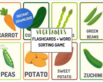Vegetable Flashcards for Kids | Printable Vegetable Cards | Toddler Learning Activities | Preschool Matching Game | Montessori Homeschool PD