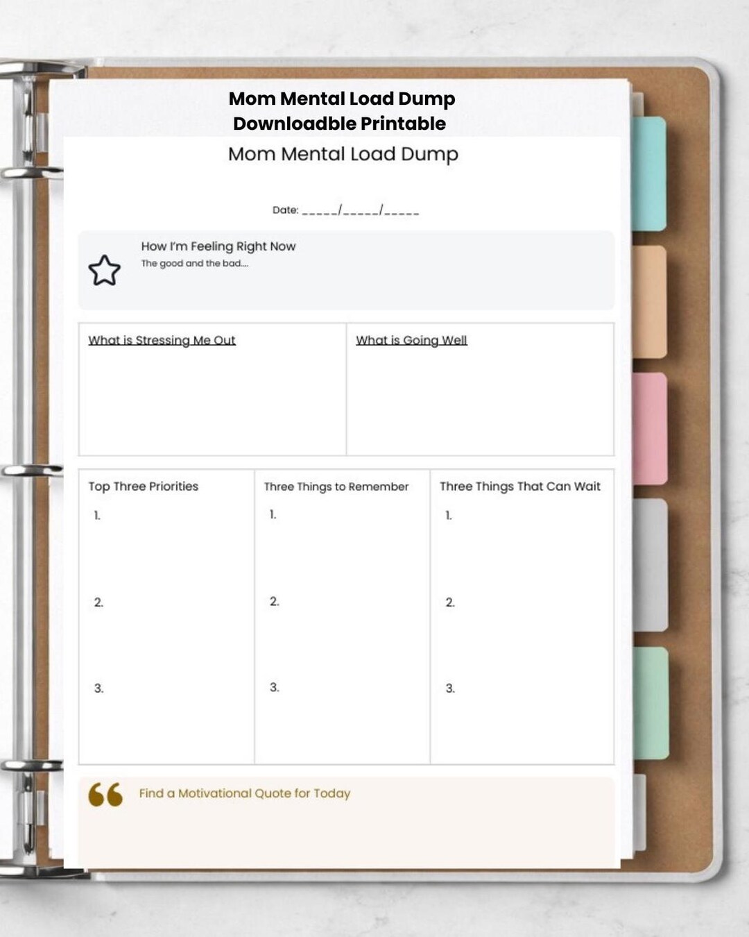 Mom Mental Load Dump Printable Brain | Reset for Moms | Daily Life ...