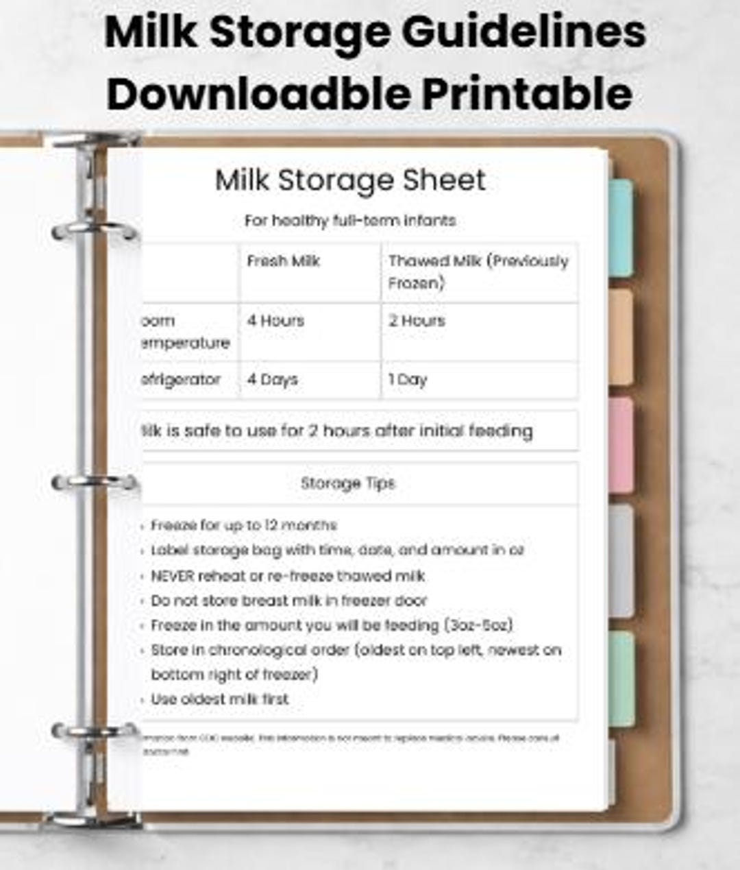 Breast Milk Storage Info Sheet Printable | Milk Usage Guidelines ...