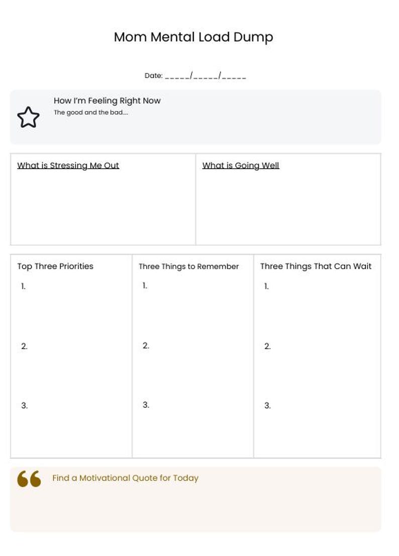 Mom Mental Load Dump Printable | Brain Dump Sheet for Moms ...