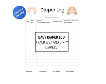 Baby Diaper Log Printable | Newborn Diaper Tracker | Infant Daily Output Chart | Baby Care Log Sheet for Parents
