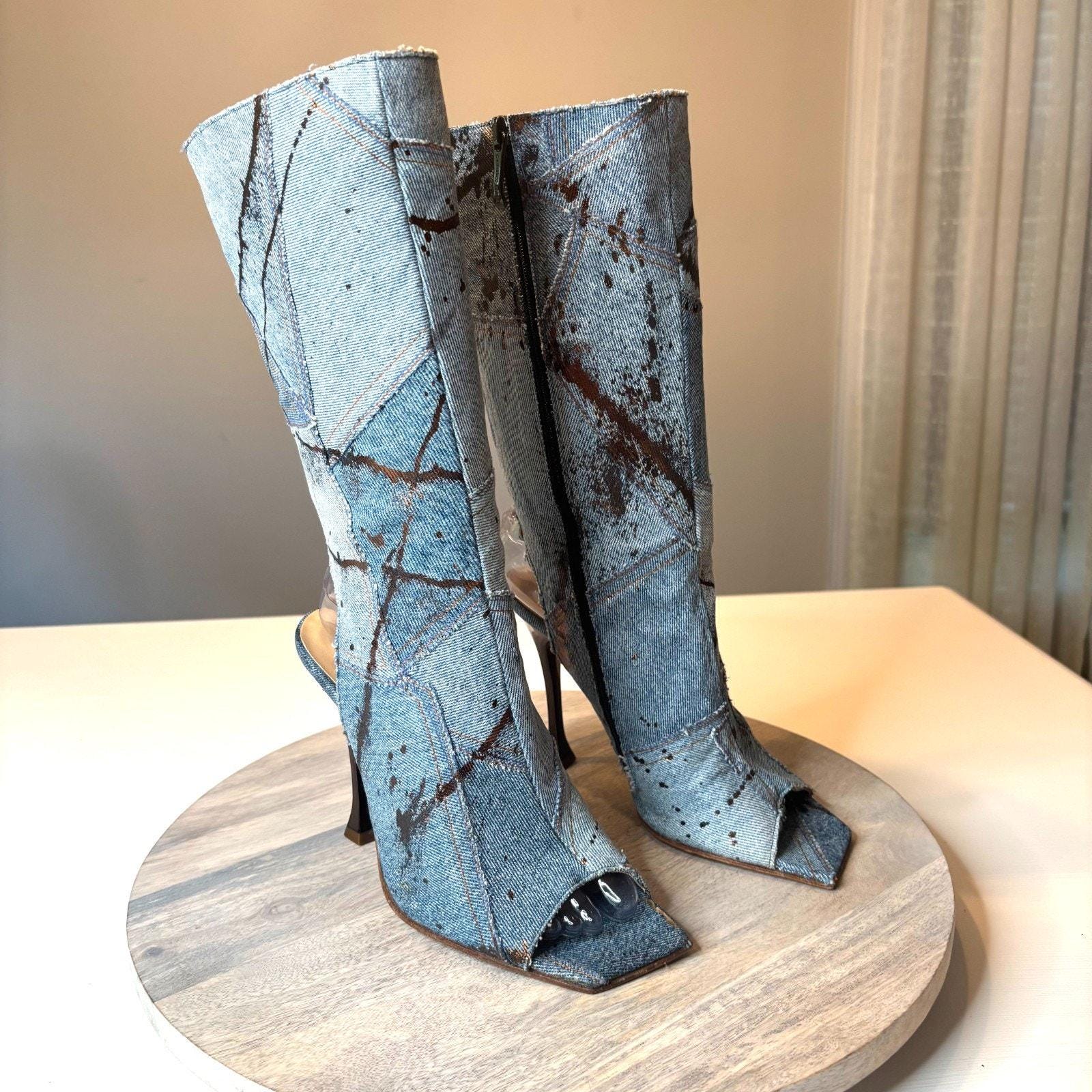 Bottes Genouillères à Talons Aiguilles Gianmarco Lorenzi - Daim Violet Taille 38 - Plateforme - Neuf Sans Boîte
